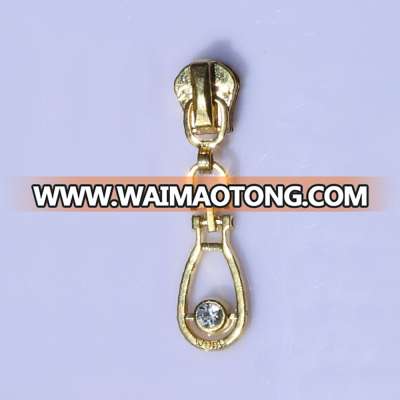 5#Metal Gold Zipper Slider with Stone