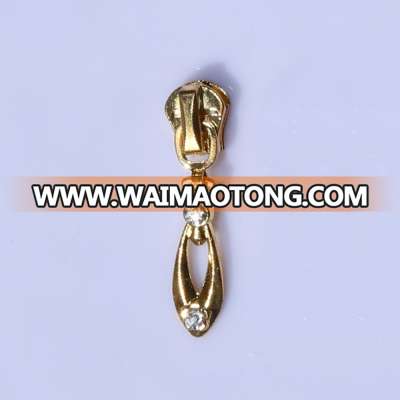 3#5#Metal Shiny Gold Zipper Slider with Stone