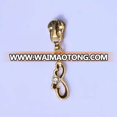 3#5#Metal Shiny Gold Zipper Slider with Stone with Butterfly Puller