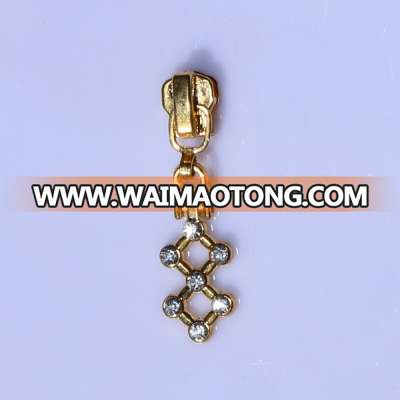 3#5#Metal Shiny Gold Zipper Slider with 7 Stone