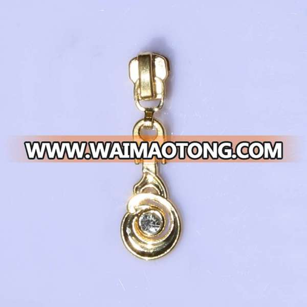 3#Metal Shiny Gold Zipper Slider with Stone