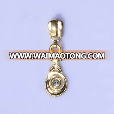 3#Metal Shiny Gold Zipper Slider with Stone