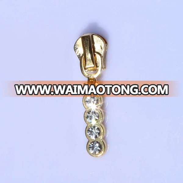 3#5#Metal Shiny Gold Zipper Slider with 10 Stone